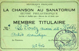 LA CHANSON AU SANATORIUM - CARTE DE MEMBRE TITULAIRE à Mme LE PORTZ Dite NELLY ANDREE Art. Dramatique - BE - Cartes De Membre