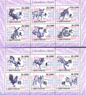 Sao Tome/Principe 2010 Zodiac 12v (2 M/s), Mint NH, Nature - Science - Various - Cat Family - Dogs - Horses - Monkeys .. - Anno Nuovo