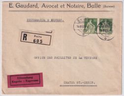 Zum. 113 / Mi. 107x Auf EINGESCHRIEBENEM EXPRÈS Firmenbrief E. GAUDARD Gelaufen Ab BULLE Nach CHATEL ST. DENIS - Lettres & Documents