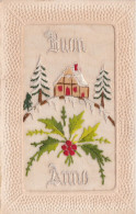 FANTAISIE CARTE BRODEE BUON ANNO ITALIE - Embroidered