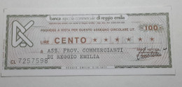 100 LIRE 3.10.1977 BANCA AGRICOLA COMMERCIALE REGGIO EMILIA (A.45) - [10] Cheques Y Mini-cheques