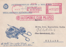 1951  Busta Con Affrancatura Meccanica Rossa EMA   AUTOMOBILE CLUB MILANO - Voitures