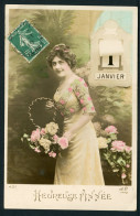 Carte Postale - Fantaisie - Heureuse Année - Jeune Femme Avec Des Fleurs (CP24736OK) - Neujahr