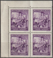 20/ Pof. 108, Brown Violet, Corner 4-block, Print Plate 4 - Ungebraucht