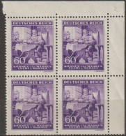 21/ Pof. 108, Brown Violet, Corner 4-block, Print Plate 2 - Ungebraucht