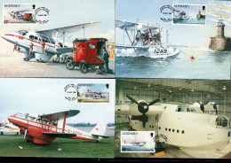 GUERNSEY GUERNESEY 1989 AIRPORT 50th ANNIVERSARY AIRCAFTS COMPLETE SET SERIE MAXI MAXIMUM CARD CARTE - Guernsey