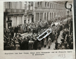 ANTWERPEN 1933 / UITVAART VAN DE HEER CORYN JAREN BESTUURDER VAN DE FRANSE OPERA TE ANTWERPEN - Non Classés