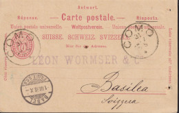 1896 Schweiz Antwort-Postkarte Von COMO 31.Vll.96 Nach Basel 1.Vlll.96 - Entiers Postaux