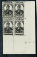 GUADELOUPE Félix Eboué Bolc De 4 Coin Daté 24.4.45 ** MNH SUPERBE - 1945 Gouverneur-Général Félix Éboué