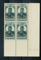 NOUVELLE CALEDONIE Félix Eboué Bolc De 4 Coin Daté 28.4.45 ** MNH SUPERBE - 1945 Gouverneur-Général Félix Éboué
