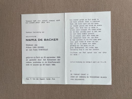 DE BACKER Frans °PERK 1906 +LEUVEN 1986 - VAN DESSEL - VANHALLE - Obituary Notices