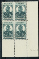 GUYANE Félix Eboué Bolc De 4 Coin Daté -2.5.45 ** MNH SUPERBE - 1945 Gouverneur-Général Félix Éboué