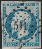 EMPIRE - No 14 - OBLITERATION PC511 - BREST - FINISTERE. - 1853-1860 Napoléon III.