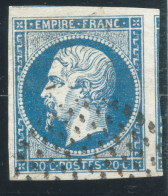 N°14 20c BLEU NAPOLEON TYPE 2 / CERCLE DE POINTS / PARIS / 2 VOISINS - 1853-1860 Napoléon III.