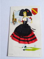 Carte Brodée  - Alsacienne Avec Blason - Embroidered