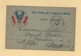 Carte Reponse Du Militaire - FM Drapeau - 1914 - Destination St Gilles Du Gard - Oorlog 1914-18