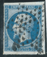 N°14 20c BLEU NAPOLEON TYPE 2 / PERCE EN LIGNE / ETOILE MUETTE DE PARIS - 1853-1860 Napoleone III