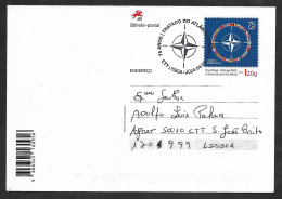 Portugal 2024 Carte Entier Postal Voyagé 75 Ans OTAN Alliance Militaire Drapeaux Stationery NATO 75 Years Military Flags - Postwaardestukken