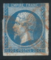 N°14 20c BLEU NAPOLEON TYPE 2 / CACHET ROUGE DES IMPRIMES - 1853-1860 Napoleone III