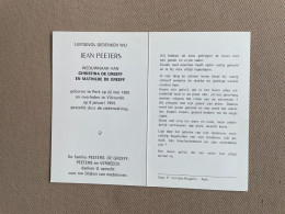 PEETERS Jean °PERK 1905 +VILVOORDE 1994 - DE GREEFF - VERBEECK - Obituary Notices