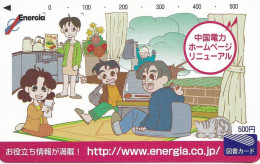 Japan Prepaid Libary Card 500 - Drawing Family Cat - Japan