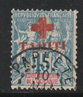 TAHITI - N°34 Obl (1915) Croix Rouge : 15c Bleu - Usados