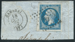 N°14 20c BLEU NAPOLEON TYPE 2 SUR FRAGMENT / PC 593 CAMBRAI / 1 VOISIN / TB MARGES - 1853-1860 Napoléon III.