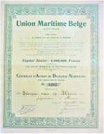 S.A. Union Maritime Belge - Certificat D' Action De Dividende Nominative (1920) Op Naam Van Léonce Van De Werve - Schiffahrt