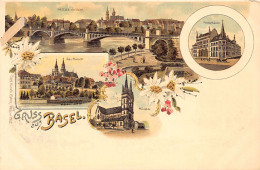 BASEL - Litho - Postgebäude - Das Münster - Wettsteinbrücke - Verlag Künzli 1822 - Basel