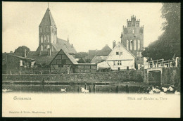 Ak Germany, Grimmen | Blick Auf Kirche Und Thor #ans-2027 - Grimmen