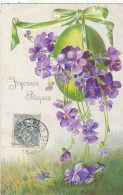 PÂQUES. CPA GAUFREE ILLUSTREE. " JOYEUSES PÂQUES " .OEUF ET MYOSOTIS. ANNÉE 1905 + TEXTE - Pâques