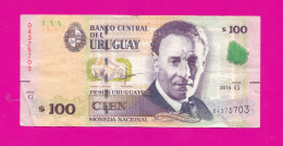 Uruguay, 2015 Serie G- 100 Pesos Uruguayos. Moneda Nacional- Obverse Eduardo Fabini. Reverse Alegoria Musical- - Uruguay