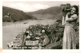 73332607 Assmannshausen Panorama Blick Ueber Den Rhein Mit Rheinstein Junge Frau - Ruedesheim A. Rh.