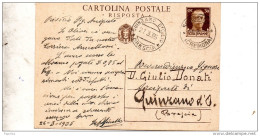 1935  CARTOLINA CON ANNULLO QUINZANO D'OGLIO BRESCIA - Postwaardestukken