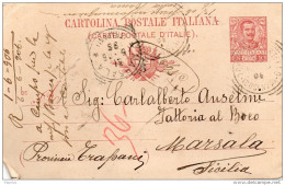 1906  CARTOLINA CON ANNULLO  MARSALA - Entero Postal