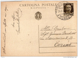 1938     CARTOLINA CON ANNULLO MONDOVI PIAZZA CUNEO - Ganzsachen