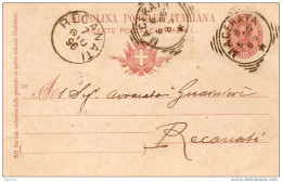 1896  CARTOLINA CON ANNULLO RECANATI  MACERATA - Ganzsachen