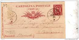 1891   CARTOLINA CON ANNULLO    CINGOLI  MACERATA - Stamped Stationery