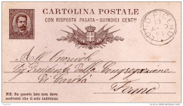 1881   CARTOLINA CON ANNULLO LORO PICENO MACERATA - Interi Postali