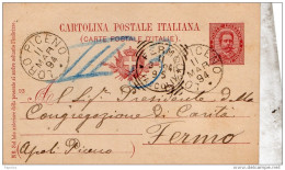 1894    CARTOLINA CON ANNULLO  LORO PICENO   MACERATA - Stamped Stationery