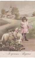 PÂQUES. CPA  ILLUSTREE. " JOYEUSES PÂQUES " .FILLETTE ET MOUTONS. ANNÉE 1908 + TEXTE - Ostern