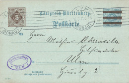 Allemagne Wurtemberg Entier Postal Ganzasche Service Surcharge Cachet 1911 Oberamtspflege ULM Carte Postkarte - Entiers Postaux