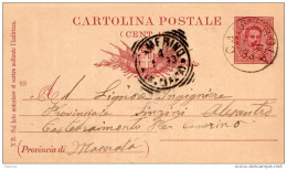 1893  CARTOLINA CON ANNULLO CALDAROLA MACERATA - Stamped Stationery