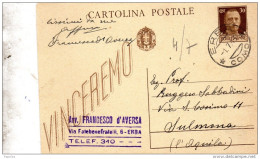 1943  CARTOLINA CON ANNULLO ERBA COMO - Postwaardestukken