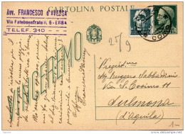 1943  CARTOLINA CON ANNULLO ERBA COMO - Entiers Postaux