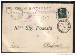 1942     CARTOLINA CON ANNULLO OVIGLIO ALESSANDRIA - Storia Postale