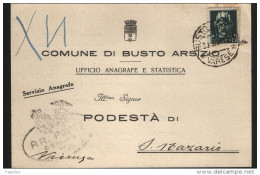 1942     CARTOLINA CON ANNULLO BUSTO ARSIZIO VARESE - Marcophilia
