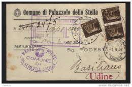 1938     CARTOLINA CON ANNULLO PALAZZOLO DELLO STELLA UDINE - Marcophilie