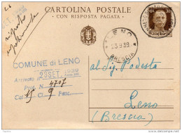 1939  CARTOLINA CON ANNULLO LENO BRESCIA - Marcophilia