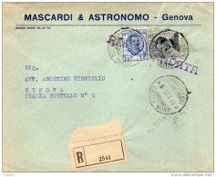 1927   LETTERA  RACCOMANDATE CON ANNULLO GENOVA - Marcophilia